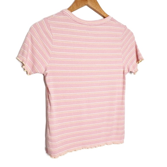 Levi's Pink White Yellow Stripe Ribbed Lettuce Trim T Shirt Top Juniors - Picture 13 of 16